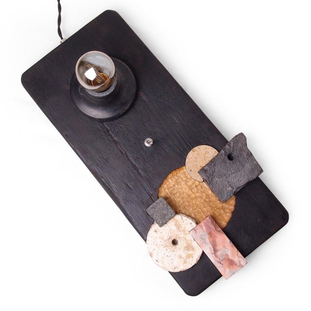 Contemporary Sculptural Wood Stone and Marble Table Lamp - Puzzle Lamp | Raw Series by Gabor Gobi For Sale - Image 3 of 9