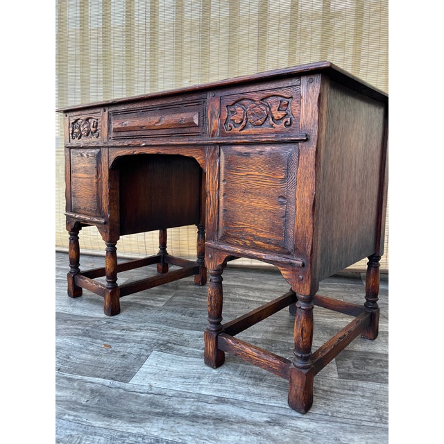 Vinatge Hand Carved Spanish Revival Style Writing Desk. Circa 1960s For Sale - Image 13 of 18