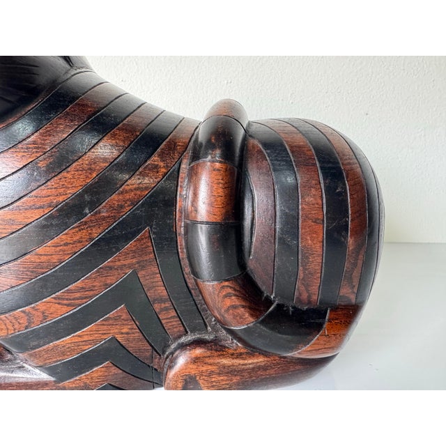 Mid-Century Modern 1980’s Vintage Folk Art - Hand-Carved Mahogany Wood Cat Sculpture With Hidden Secret Compartment For Sale - Image 3 of 12