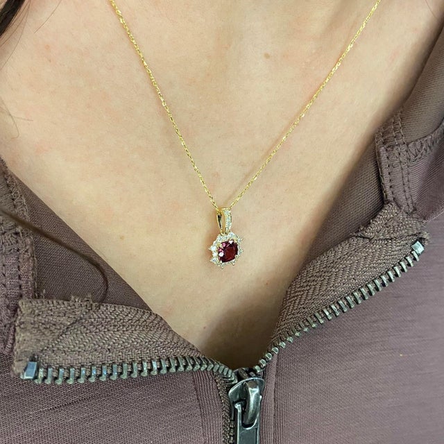 Contemporary Cushion Rhodolite Garnet Pendant With Earth Mined Diamonds in Solid 14k Gold For Sale - Image 3 of 10