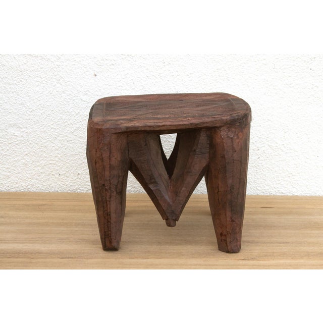 African Vintage Market Day Carved Stool For Sale - Image 3 of 9