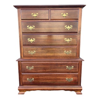 1970s Cresent Furniture 7-Drawer Cherry Chippendale Tall Chest of Drawers For Sale