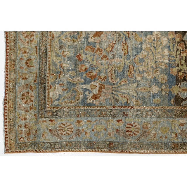 Textile Antique Malayer Wool Area Rug With Muted Blue and Earth Tone Floral Pattern For Sale - Image 7 of 9