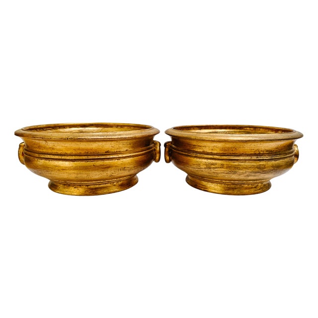 Vintage Italian Florentine Gilt Plaster Footed Centerpiece Bowls - A Pair For Sale