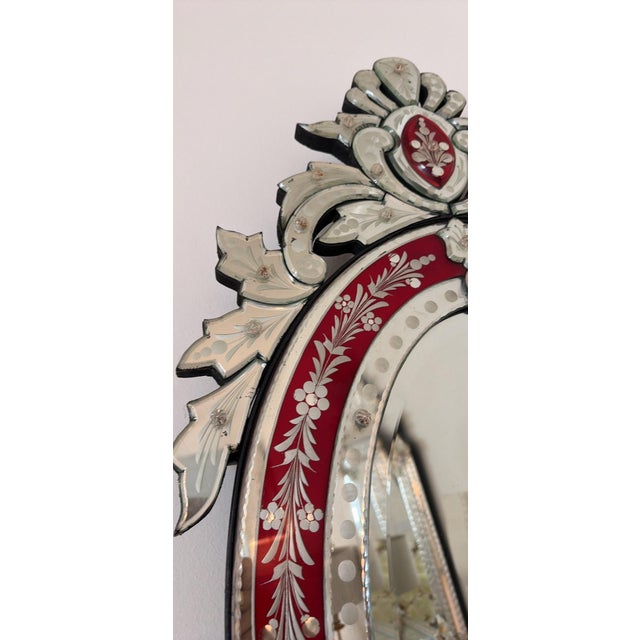 Mid-20th Century Cranberry Venetian Mirror For Sale - Image 4 of 8