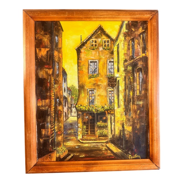 Original Framed Painting of European Village For Sale