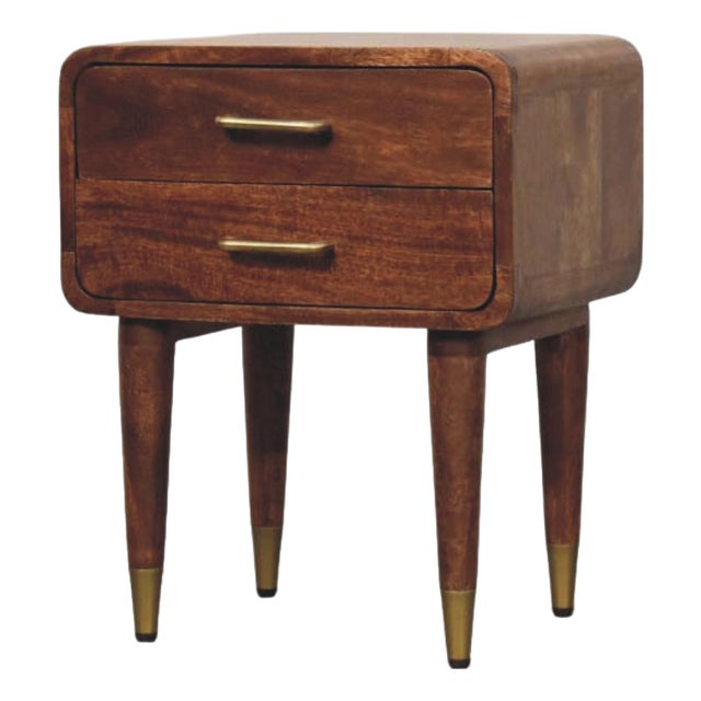 Roasted Almond-Finish Mango Wood 2-Drawer Nightstand For Sale