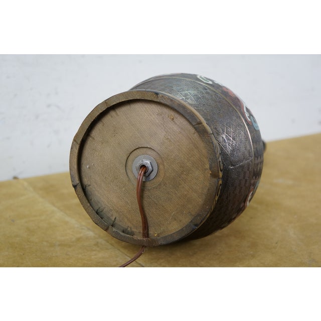 Japanese Champleve Bronze Cloisonne Enameled Mantel Vase Urn Table Lamp 26" For Sale - Image 6 of 14