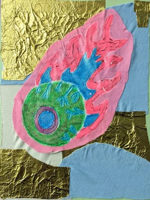 "Play Dumb" Abstract Contemporary Mixed Media Collage by Frances Sousa
