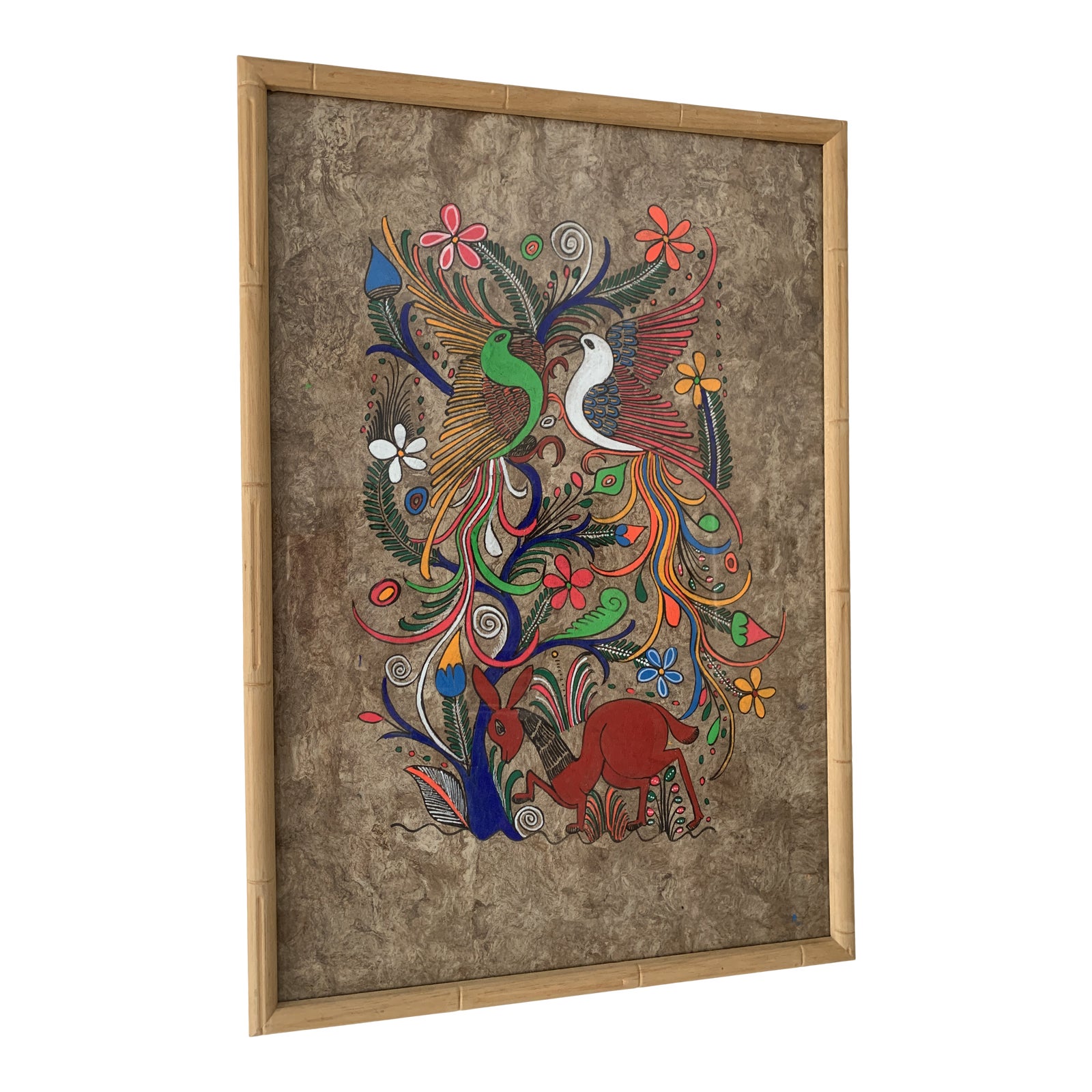 Mexican Folk Art Painting on Amate Bark Paper, Framed Chairish