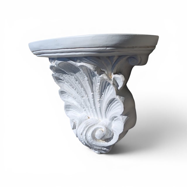 Vintage Neoclassical Revival Rocaille Shell Plaster Wall Bracket Shelf For Sale - Image 12 of 13