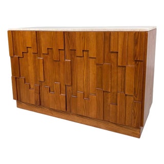 Italian Brutalist Sideboard with Travertine Top For Sale