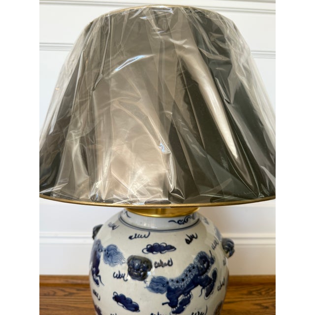 2020s Chinoiserie Hand Painted Ceramic Ginger Jar Lamp With Blue Dragons For Sale - Image 5 of 5