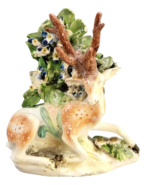 Patch Period Porcelain Recumbent Stag from Derby, 1760