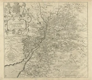 Antique Map of Gloucestershire in Britain by Camden, 1637