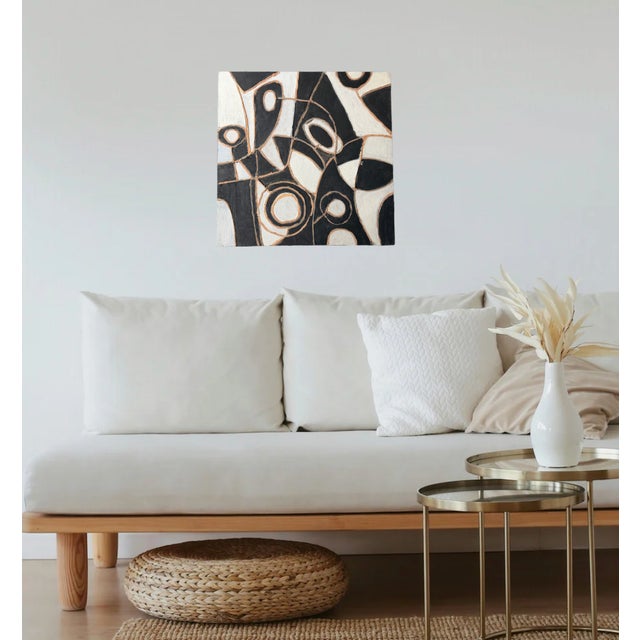 Original large mix media sculpture abstract Mid-Century Inspired Paintings in white and black and cream colors. .This...