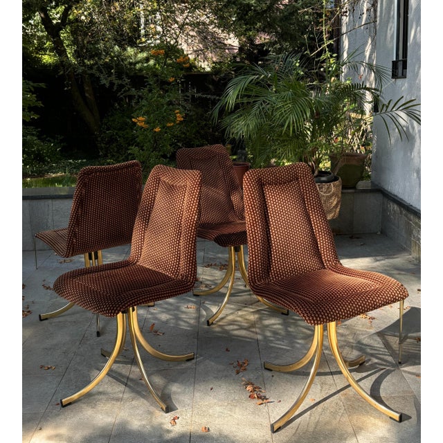 Swivel Chairs in Velour Fabric, Italy, 1970s, Set of 4 For Sale - Image 9 of 9