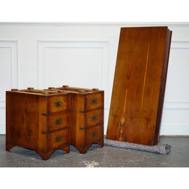 Vintage Military Campaign Twin Pedestal Desk in Yew Wood For Sale - Image 17 of 18