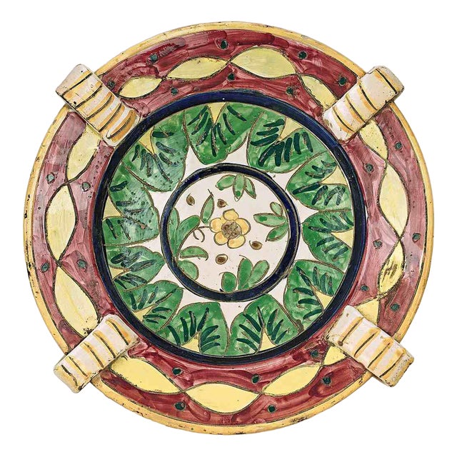 Antique Italian Terracotta Dish with Flower Decor For Sale