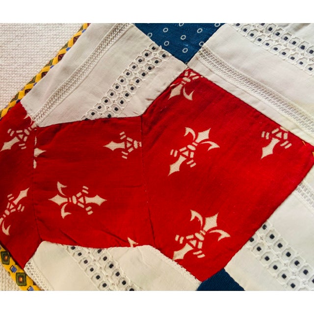 ….TITLE: Handmade Americana Bow Tie Quilt Mat - Vintage Men's Shirting Fabrics SUBTITLE: 14" x 16" Hand-Stitched Red,...