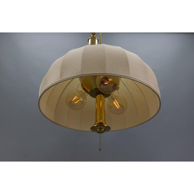 Large Brass and Fabric Lampshade Five-Light Adjustable Height Pendant Lamp, 1980s For Sale - Image 12 of 18