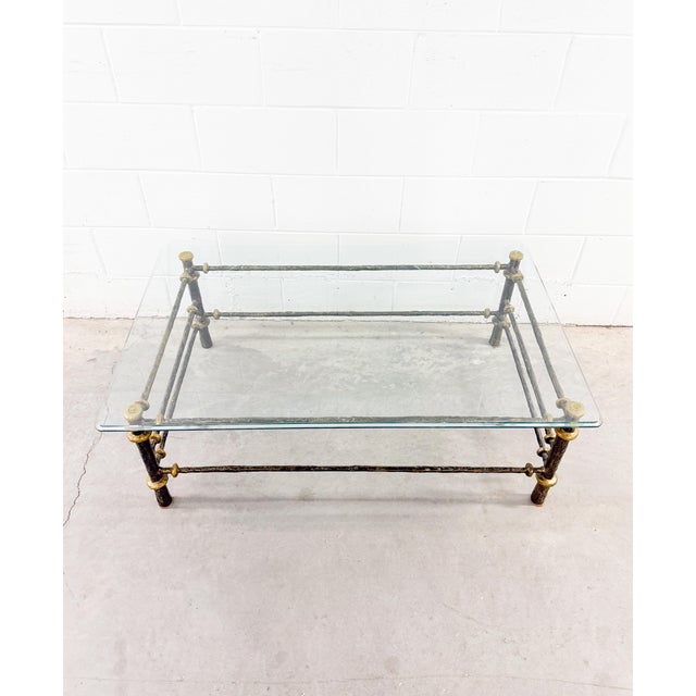 Mid-Century Modern Late 20th Century Hammered Wrought Iron Coffee Table With Bronze Patina, Styled After Diego Giacometti For Sale - Image 3 of 7