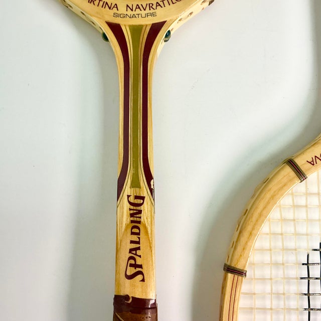 Wood 1980s Vintage Martina Navratilova Signature Spaulding Tennis Racket - A Pair For Sale - Image 7 of 12