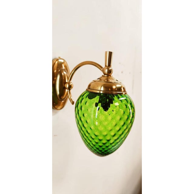 Green Glass & Brass Wall Light For Sale - Image 17 of 18
