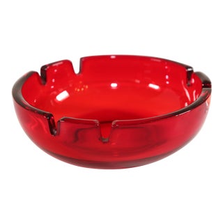 Vintage Mid-Century Glass Ruby Red Cigar Ashtray For Sale