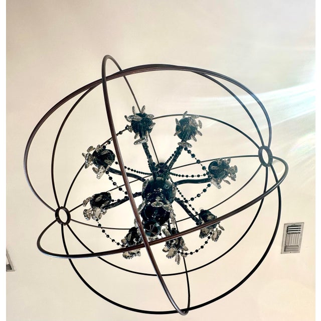 Modern Restoration Hardware 48” Orb Chandelier With Custom Luxury Crystal Chandelier – One of a Kind For Sale - Image 3 of 6