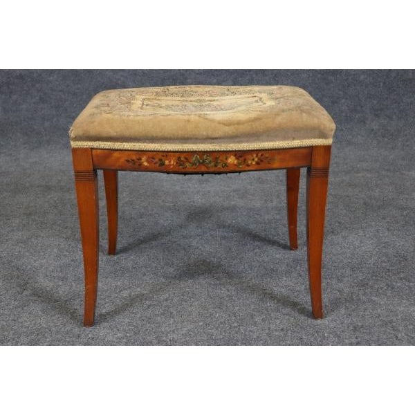 English Superb Antique English Adam Paint Decorated Aubusson Upholstered Stool For Sale - Image 3 of 12