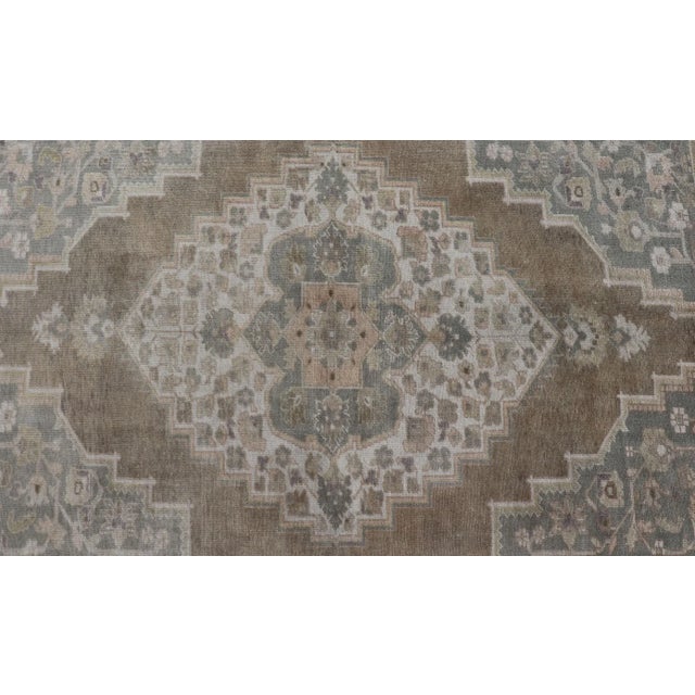 Mid 20th Century Mid 20th Century Vintage Turkish Oushak Rug From Turkey With Muted Colors and Floral Medallion For Sale - Image 10 of 12