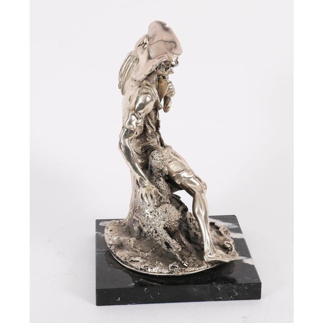 Antique Italian Silvered Bronze Sculpture of Shepherd and Lamb, 1800s For Sale - Image 4 of 15