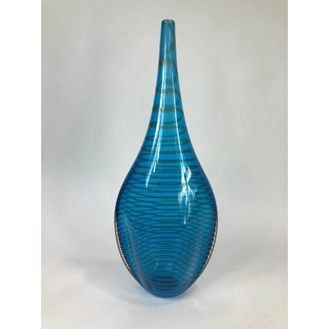 Glass Early 21st Century Glass Blue Color Vase Signed John Geci For Sale - Image 7 of 7