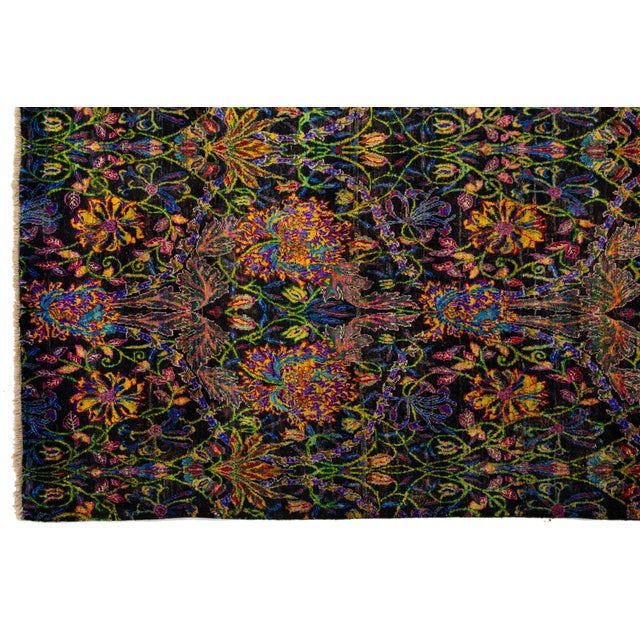 2010s Contemporary Room Size Sari Silk Rug With Multicolored Floral Design For Sale - Image 5 of 7