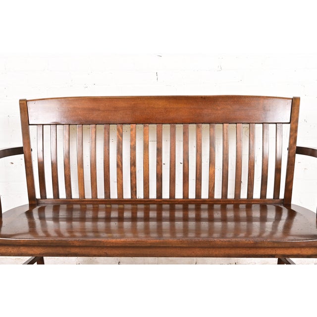 Antique Arts & Crafts Solid Walnut Lawyer's Bench, Circa 1920s For Sale In South Bend - Image 6 of 12