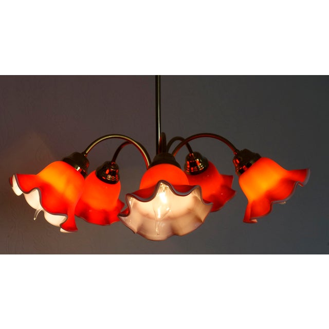 Vintage Brass and Glass 5-Light Chandelier, 1980s For Sale - Image 11 of 14