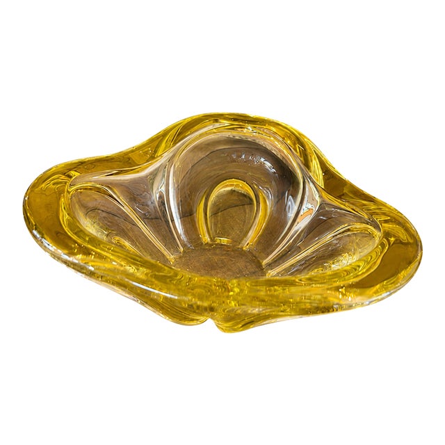 Vintage Chřibská Czech Amber & Clear Art Glass Sculptural Bowl Attributed to Josef Hospodka For Sale