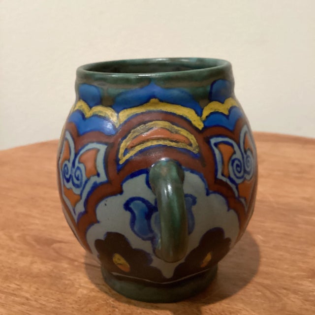 Art Deco Antique Gouda Pottery Handled Vases & Pots Set Circa 1922-1923 Holland - Set of 2 For Sale - Image 3 of 12