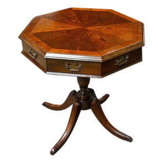 1940s Mahogany Octagonal Lamp Table With Drawers. For Sale