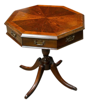 1940s Mahogany Octagonal Lamp Table With Drawers.
