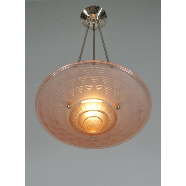 Metal French Art Deco Pendant Light by H. Petitot 1930s France For Sale - Image 7 of 10
