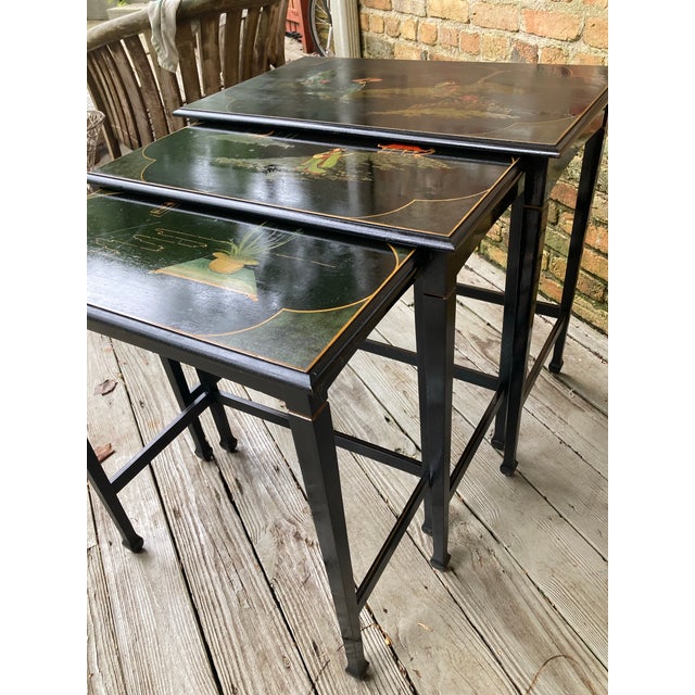 Black Chinoiserie Stately Vintage Nesting Tables - Set of 3 For Sale - Image 8 of 9