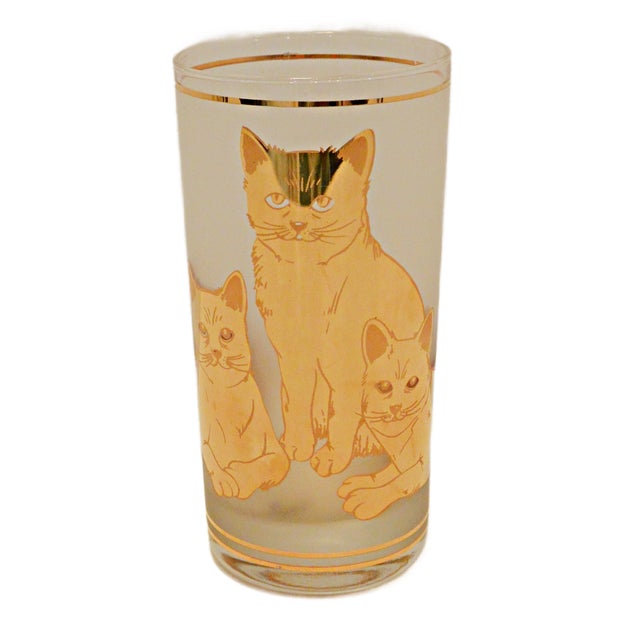 Culver Ltd. 1970s Mid-Century Modern Culver "Tabby" 22k Gold & Frosted Cat Highball Glasses & Matching Tray - 9 Pcs For Sale - Image 4 of 6