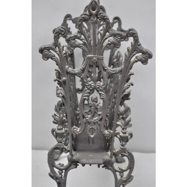 Vintage French Renaissance Victorian Style Cast Iron Magazine Rack With Cherubs For Sale - Image 10 of 15