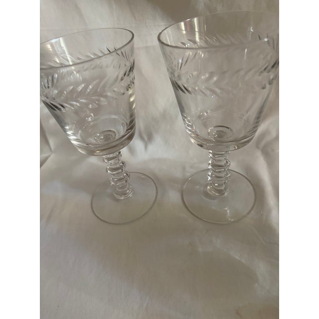 1960 Crystal Decanter Set: 2 goblets glasses, 2 Tumblers, 2 Shot Glasses. Also includes 2 1960 Etched Wine Glasses.