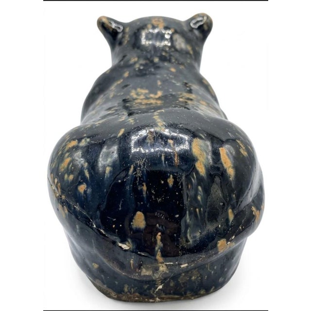 Mid 20th Century Black Glazed Feline Pillow For Sale - Image 4 of 6