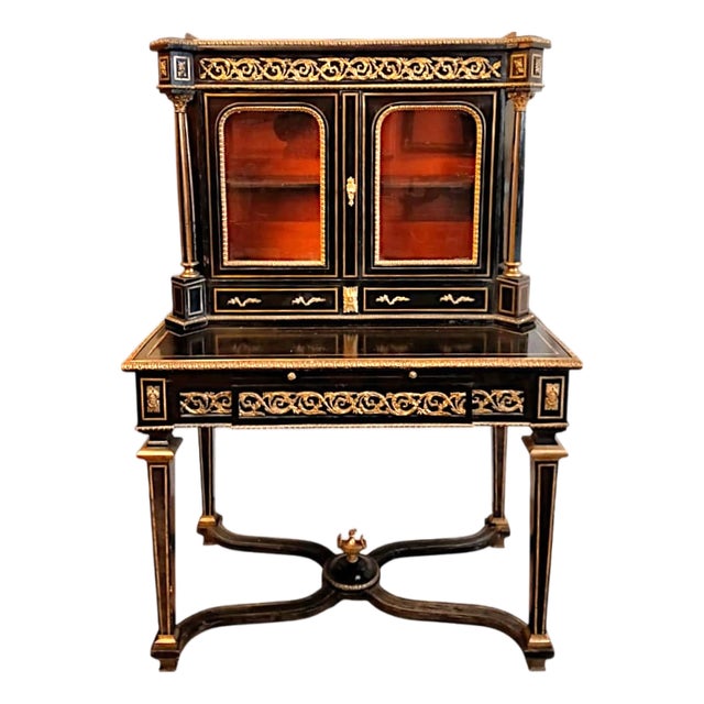 Bonheur Du Jour Desk with Display Case, 1800s For Sale