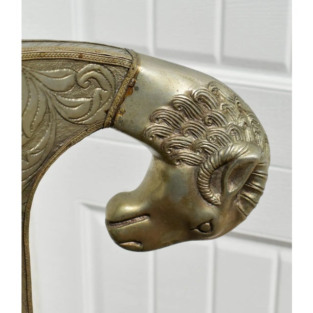 1940s Metal Clad Rams Head Side Chair Anglo Indian Regency Repousse Vintage For Sale - Image 5 of 12