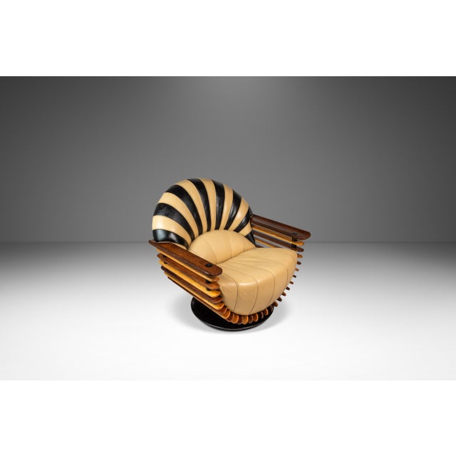 Contemporary Set of Two (2) Art Deco Organic Modern "Luxor" Armchair / Lounge Chairs in Leather, Spruce & Palmwood Attributed to Pacific Green, Australia, C. 2000s For Sale - Image 3 of 18